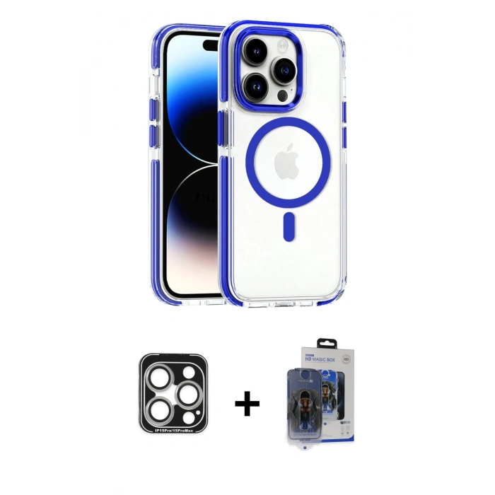 MARSİLYAN™- iPhone 15 Pro Max Kılıf Kozmos Doku Koleksiyonu - Siyah Vanessa Magic Cam + PVD Metal Kamera Lens - GS