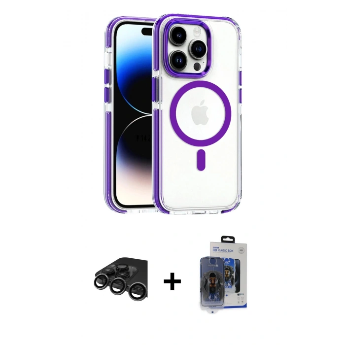 MARSİLYAN™- iPhone 15 Pro Max Kılıf Kozmos Doku Koleksiyonu - Siyah Vanessa Magic Cam + Raze Metal Kamera Lens - TMGI
