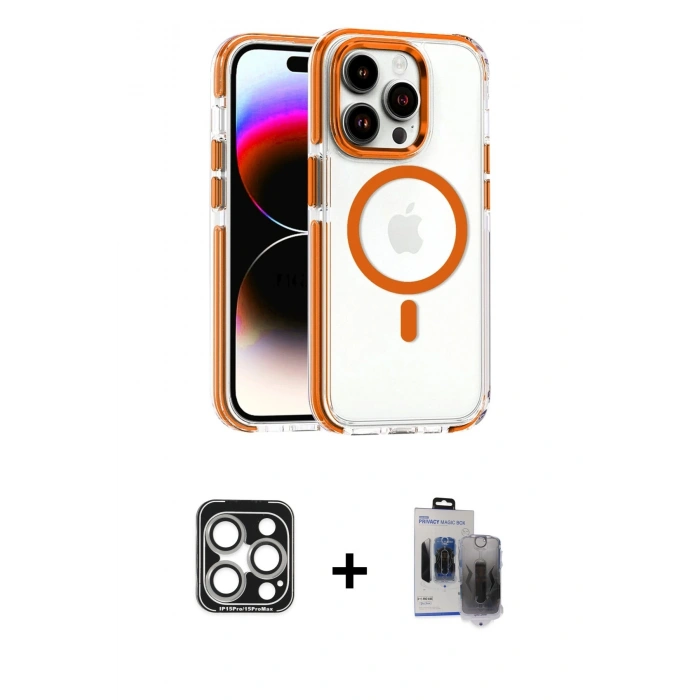 MARSİLYAN™- iPhone 15 Pro Max Kılıf Kozmos Doku Koleksiyonu - Siyah Vanessa Magic Hayalet Cam + PVD Metal Kamera Lens - GS