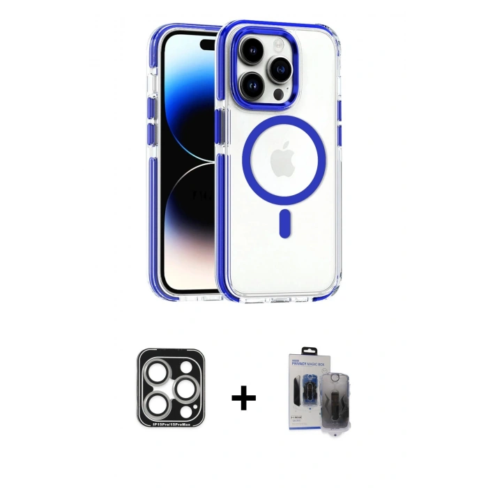 MARSİLYAN™- iPhone 15 Pro Max Kılıf Kozmos Doku Koleksiyonu - Siyah Vanessa Magic Hayalet Cam + PVD Metal Kamera Lens - GS