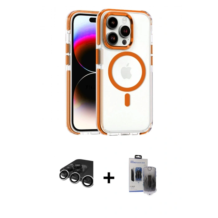 MARSİLYAN™- iPhone 15 Pro Max Kılıf Kozmos Doku Koleksiyonu - Siyah Vanessa Magic Hayalet Cam + Raze Metal Kamera Lens - GS