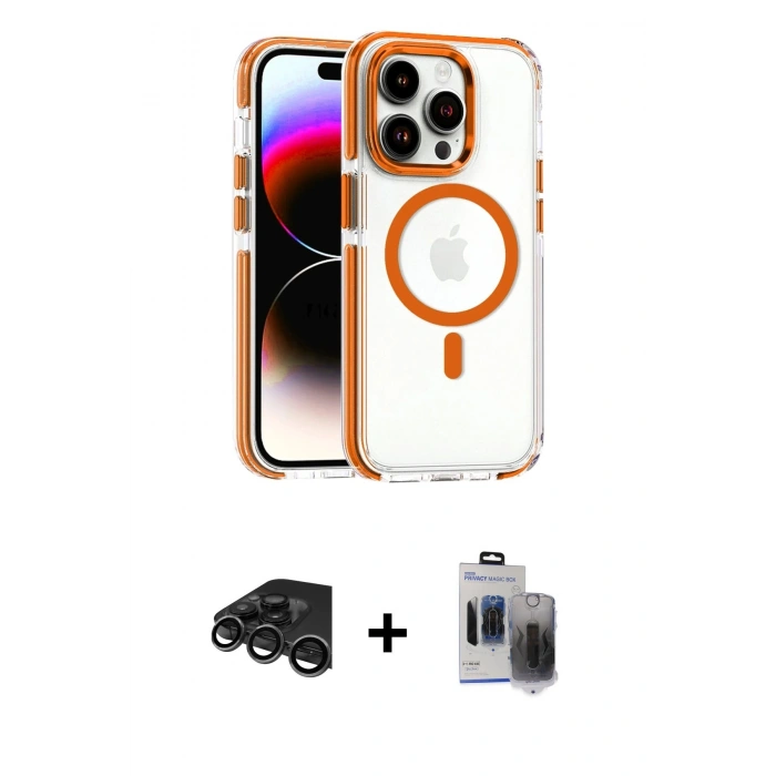 MARSİLYAN™- iPhone 15 Pro Max Kılıf Kozmos Doku Koleksiyonu - Siyah Vanessa Magic Hayalet Cam + Raze Metal Kamera Lens - TMGI
