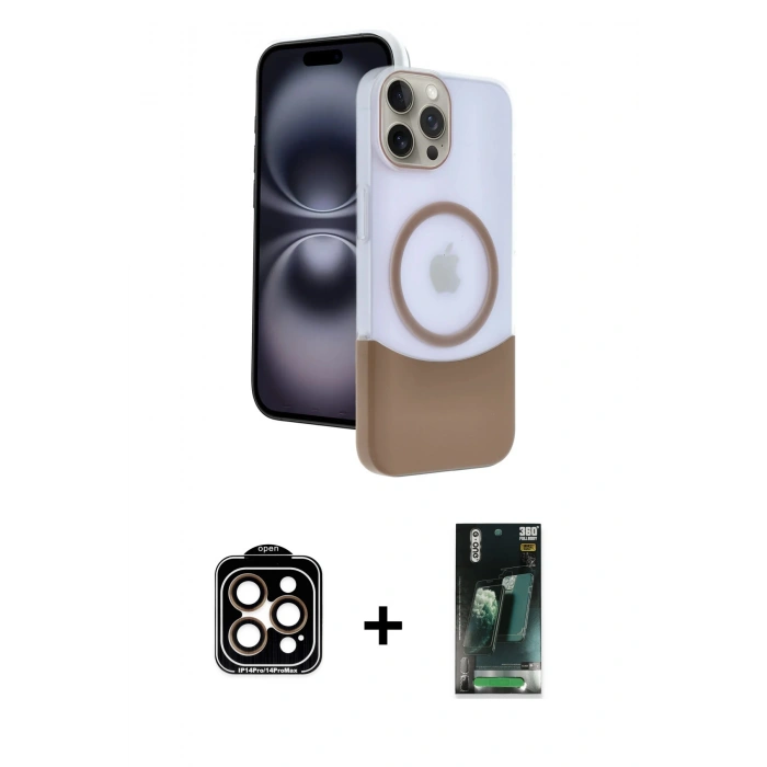 MARSİLYAN™- iPhone 15 Pro Max Kılıf Kozmos Form Özel Seri - Şeffaf 360 Full Body Arka Koruyucu + PVD Metal Kamera Lens - TU