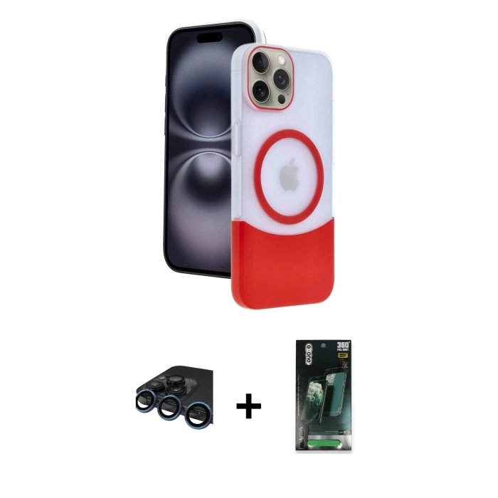 MARSİLYAN™- iPhone 15 Pro Max Kılıf Kozmos Form Özel Seri - Şeffaf 360 Full Body Arka Koruyucu + Raze Metal Kamera Lens - LT