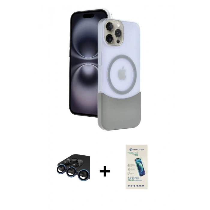 MARSİLYAN™- iPhone 15 Pro Max Kılıf Kozmos Form Özel Seri - Şeffaf Pasifik Cam Ekran Koruyucu + Raze Metal Kamera Lens - LT