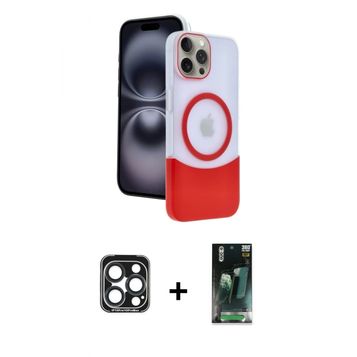 MARSİLYAN™- iPhone 15 Pro Max Kılıf Kozmos Form Özel Seri - Siyah 360 Mat Full Body Arka Koruyucu + PVD Metal Kamera Lens - LT