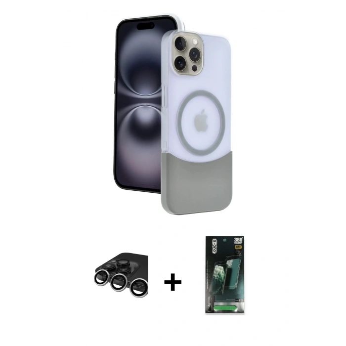MARSİLYAN™- iPhone 15 Pro Max Kılıf Kozmos Form Özel Seri - Siyah 360 Mat Full Body Arka Koruyucu + Raze Metal Kamera Lens - GS