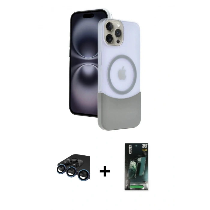 MARSİLYAN™- iPhone 15 Pro Max Kılıf Kozmos Form Özel Seri - Siyah 360 Mat Full Body Arka Koruyucu + Raze Metal Kamera Lens - LT