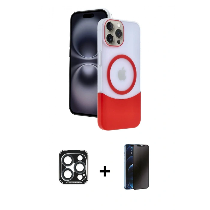 MARSİLYAN™- iPhone 15 Pro Max Kılıf Kozmos Form Özel Seri - Siyah 3D Antistatik Hayalet Cam Ekran Koruyucu + PVD Metal Kamera Lens - LT
