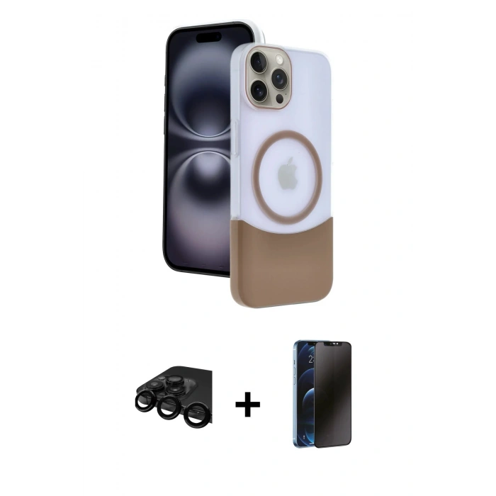 MARSİLYAN™- iPhone 15 Pro Max Kılıf Kozmos Form Özel Seri - Siyah 3D Antistatik Hayalet Cam Ekran Koruyucu + Raze Metal Kamera Lens - SH