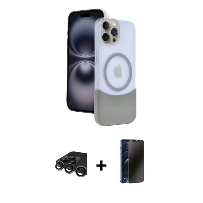 MARSİLYAN™- iPhone 15 Pro Max Kılıf Kozmos Form Özel Seri - Siyah 3D Antistatik Hayalet Cam Ekran Koruyucu + Raze Metal Kamera Lens - TMGI