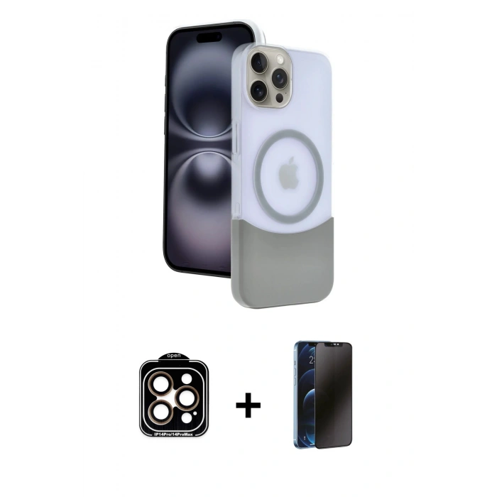 MARSİLYAN™- iPhone 15 Pro Max Kılıf Kozmos Form Özel Seri - Siyah 3D Antistatik Hayalet Cam Ekran Koruyucu + PVD Metal Kamera Lens - TU