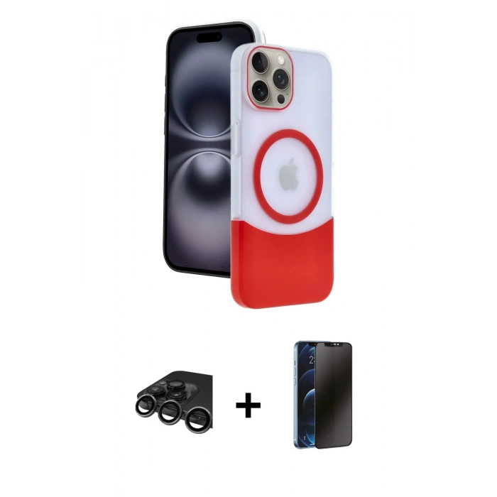 MARSİLYAN™- iPhone 15 Pro Max Kılıf Kozmos Form Özel Seri - Siyah 3D Antistatik Hayalet Cam Ekran Koruyucu + Raze Metal Kamera Lens - TMGI