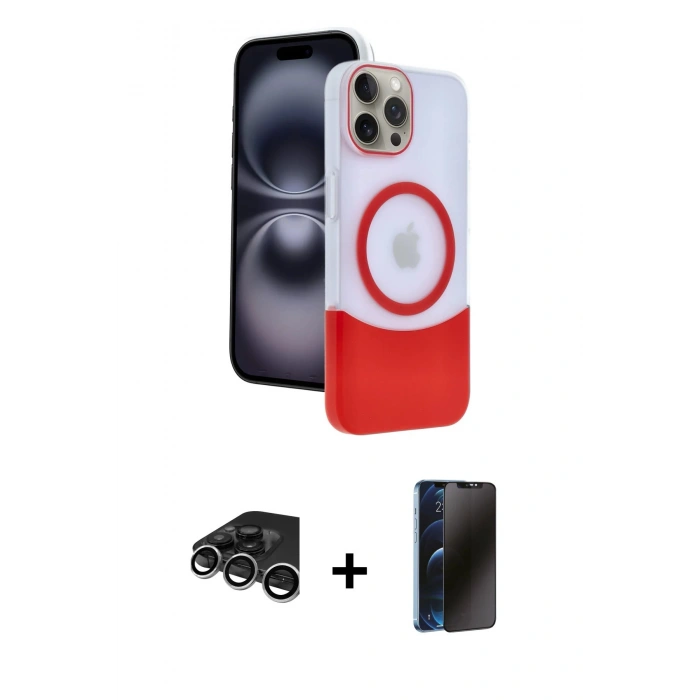 MARSİLYAN™- iPhone 15 Pro Max Kılıf Kozmos Form Özel Seri - Siyah 3D Antistatik Hayalet Cam Ekran Koruyucu + Raze Metal Kamera Lens - GS