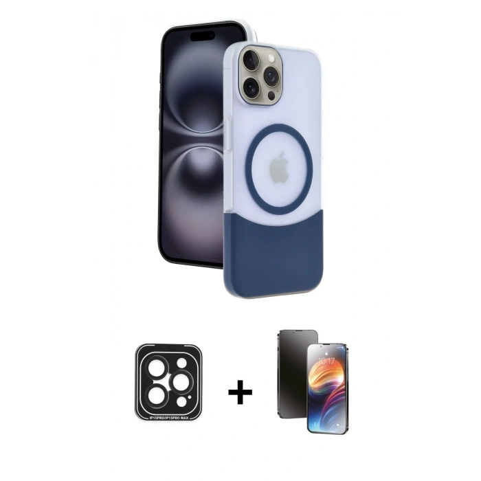 MARSİLYAN™- iPhone 15 Pro Max Kılıf Kozmos Form Özel Seri - Siyah 3D Antistatik Mat Seramik Nano Ekran Koruyucu + PVD Metal Kamera Lens - SH