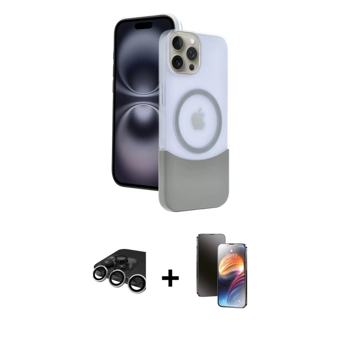 MARSİLYAN™- iPhone 15 Pro Max Kılıf Kozmos Form Özel Seri - Siyah 3D Antistatik Mat Seramik Nano Ekran Koruyucu + Raze Metal Kamera Lens - GS