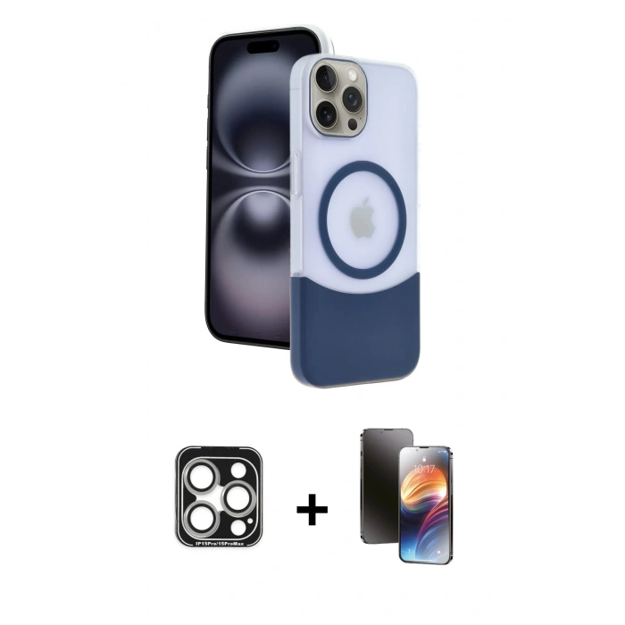 MARSİLYAN™- iPhone 15 Pro Max Kılıf Kozmos Form Özel Seri - Siyah 3D Antistatik Mat Seramik Nano Ekran Koruyucu + PVD Metal Kamera Lens - GS