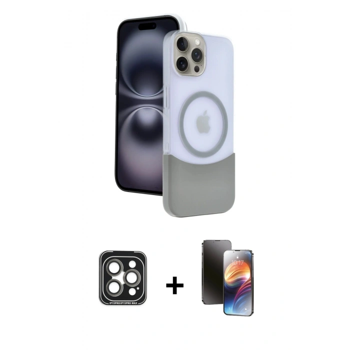 MARSİLYAN™- iPhone 15 Pro Max Kılıf Kozmos Form Özel Seri - Siyah 3D Antistatik Mat Seramik Nano Ekran Koruyucu + PVD Metal Kamera Lens - GI