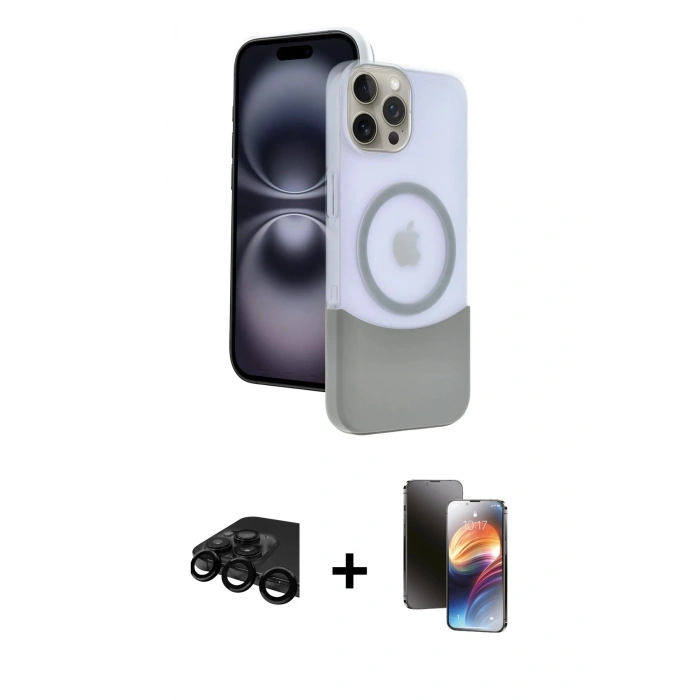MARSİLYAN™- iPhone 15 Pro Max Kılıf Kozmos Form Özel Seri - Siyah 3D Antistatik Mat Seramik Nano Ekran Koruyucu + Siyah Raze Metal Kamera Lens