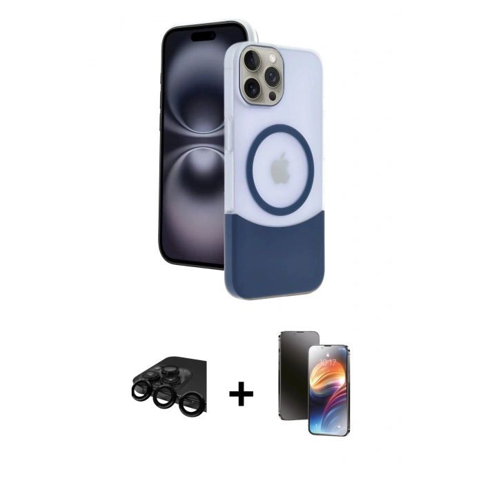 MARSİLYAN™- iPhone 15 Pro Max Kılıf Kozmos Form Özel Seri - Siyah 3D Antistatik Mat Seramik Nano Ekran Koruyucu + Siyah Raze Metal Kamera Lens