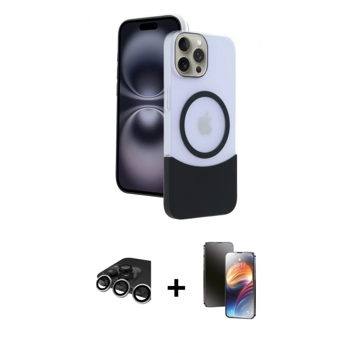MARSİLYAN™- iPhone 15 Pro Max Kılıf Kozmos Form Özel Seri - Siyah 3D Antistatik Mat Seramik Nano Ekran Koruyucu + Raze Metal Kamera Lens - GS