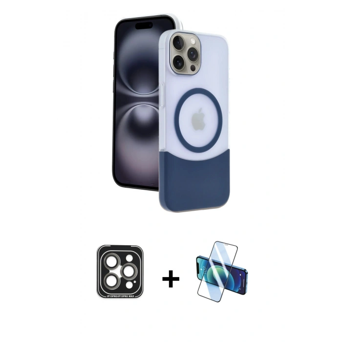 MARSİLYAN™- iPhone 15 Pro Max Kılıf Kozmos Form Özel Seri - Siyah 3D Antistatik Seramik Nano Ekran Koruyucu + PVD Metal Kamera Lens - GI