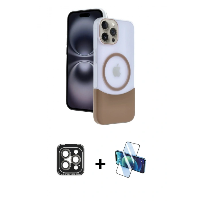 MARSİLYAN™- iPhone 15 Pro Max Kılıf Kozmos Form Özel Seri - Siyah 3D Antistatik Seramik Nano Ekran Koruyucu + PVD Metal Kamera Lens - GI