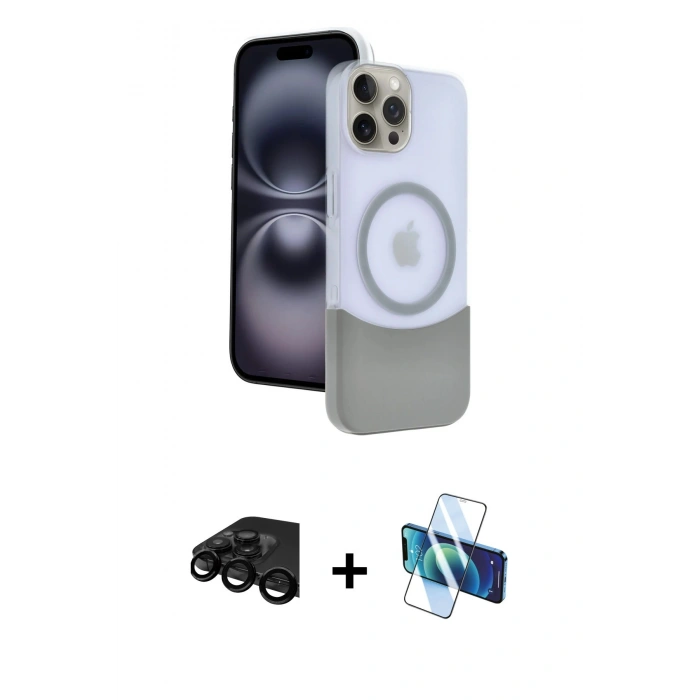 MARSİLYAN™- iPhone 15 Pro Max Kılıf Kozmos Form Özel Seri - Siyah 3D Antistatik Seramik Nano Ekran Koruyucu + Raze Metal Kamera Lens - SH