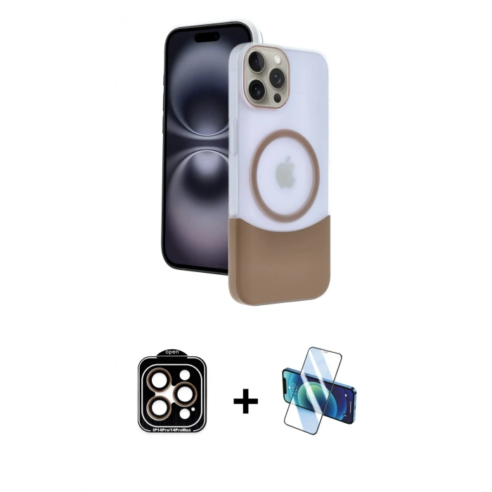 MARSİLYAN™- iPhone 15 Pro Max Kılıf Kozmos Form Özel Seri - Siyah 3D Antistatik Seramik Nano Ekran Koruyucu + PVD Metal Kamera Lens - TU