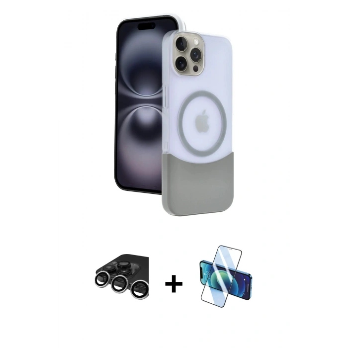 MARSİLYAN™- iPhone 15 Pro Max Kılıf Kozmos Form Özel Seri - Siyah 3D Antistatik Seramik Nano Ekran Koruyucu + Raze Metal Kamera Lens - GS