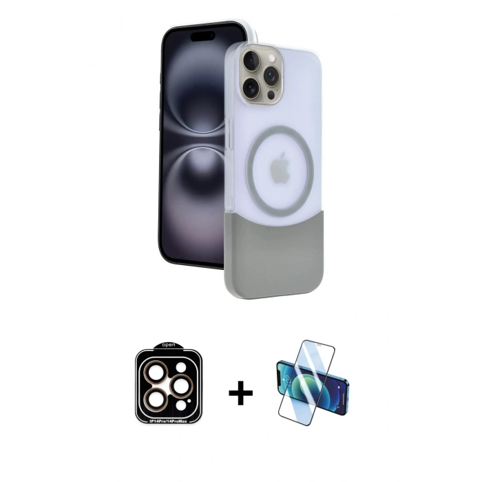 MARSİLYAN™- iPhone 15 Pro Max Kılıf Kozmos Form Özel Seri - Siyah 3D Antistatik Seramik Nano Ekran Koruyucu + PVD Metal Kamera Lens - TU