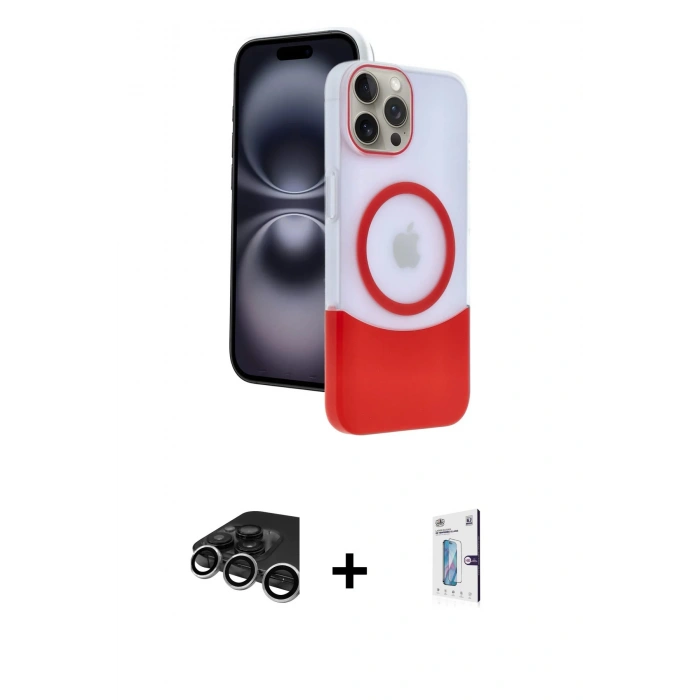 MARSİLYAN™- iPhone 15 Pro Max Kılıf Kozmos Form Özel Seri - Siyah Bilvis 0.18mm Plus Cam Ekran Koruyucu + Gümüş Raze Metal Kamera Lens