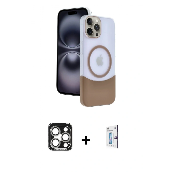 MARSİLYAN™- iPhone 15 Pro Max Kılıf Kozmos Form Özel Seri - Siyah Bilvis 0.18mm Plus Cam Ekran Koruyucu + PVD Metal Kamera Lens - GS