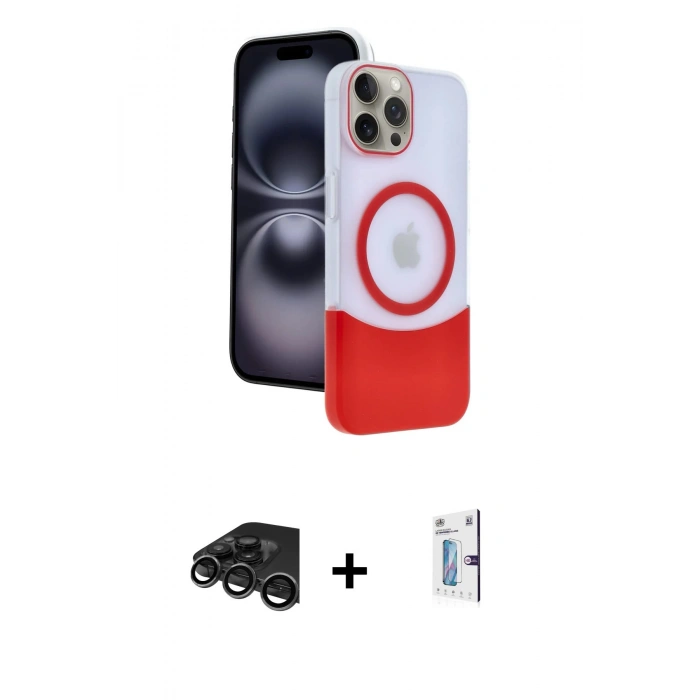 MARSİLYAN™- iPhone 15 Pro Max Kılıf Kozmos Form Özel Seri - Siyah Bilvis 0.18mm Plus Cam Ekran Koruyucu + Raze Metal Kamera Lens - TMGI