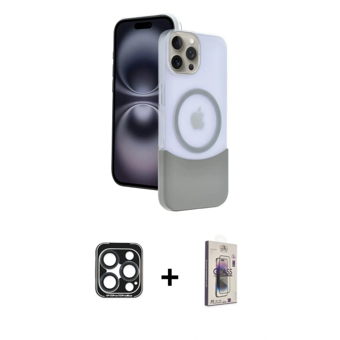 MARSİLYAN™- iPhone 15 Pro Max Kılıf Kozmos Form Özel Seri - Siyah Bilvis 3D Cam Ekran Koruyucu + PVD Metal Kamera Lens - LT