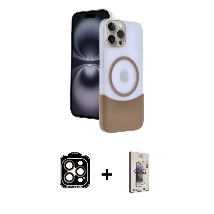 MARSİLYAN™- iPhone 15 Pro Max Kılıf Kozmos Form Özel Seri - Siyah Bilvis 3D Cam Ekran Koruyucu + PVD Metal Kamera Lens - TU
