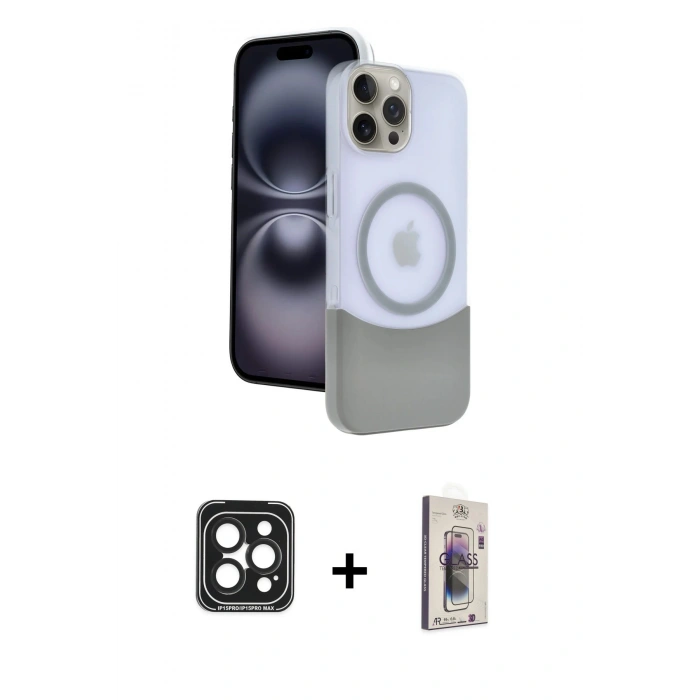 MARSİLYAN™- iPhone 15 Pro Max Kılıf Kozmos Form Özel Seri - Siyah Bilvis 3D Cam Ekran Koruyucu + PVD Metal Kamera Lens - SH