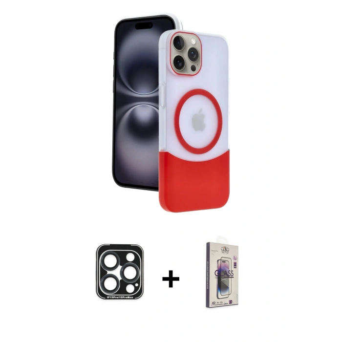 MARSİLYAN™- iPhone 15 Pro Max Kılıf Kozmos Form Özel Seri - Siyah Bilvis 3D Cam Ekran Koruyucu + PVD Metal Kamera Lens - LT