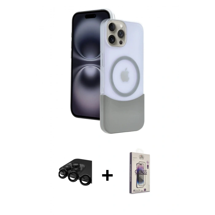 MARSİLYAN™- iPhone 15 Pro Max Kılıf Kozmos Form Özel Seri - Siyah Bilvis 3D Cam Ekran Koruyucu + Raze Metal Kamera Lens - SH