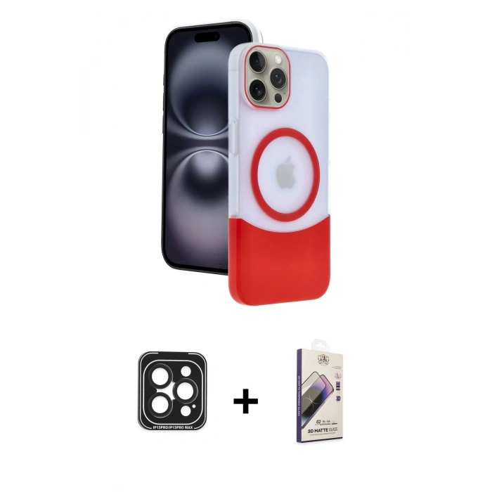 MARSİLYAN™- iPhone 15 Pro Max Kılıf Kozmos Form Özel Seri - Siyah Bilvis 3D Mat Cam Ekran Koruyucu + PVD Metal Kamera Lens - SH