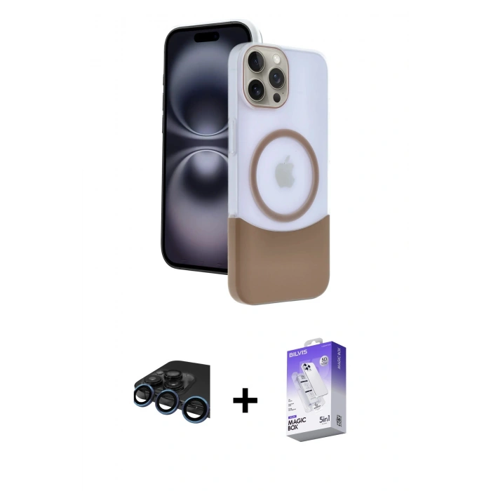 MARSİLYAN™- iPhone 15 Pro Max Kılıf Kozmos Form Özel Seri - Siyah Bilvis 5in1 3D Magic Cam Ekran Koruyucu + Lacivert Raze Metal Kamera Lens