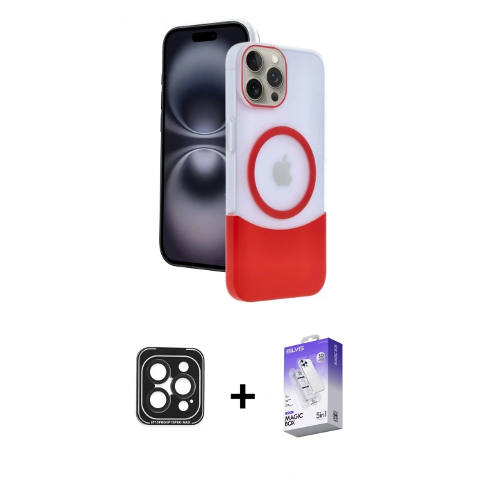 MARSİLYAN™- iPhone 15 Pro Max Kılıf Kozmos Form Özel Seri - Siyah Bilvis 5in1 3D Magic Cam Ekran Koruyucu + PVD Metal Kamera Lens - SH
