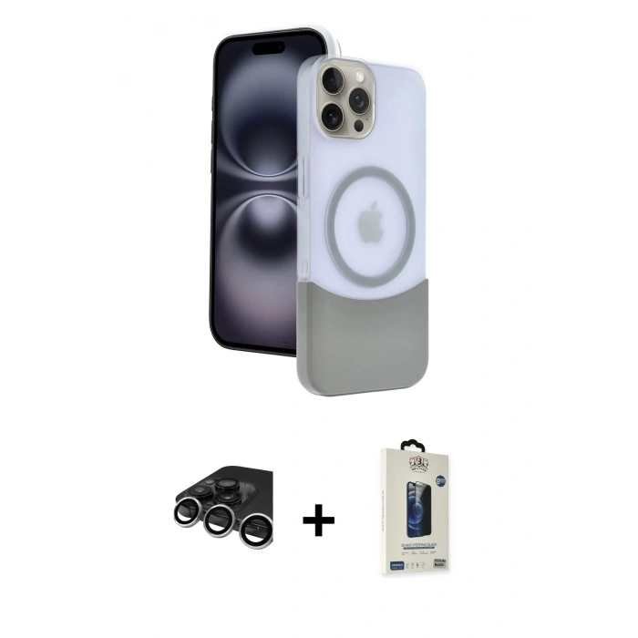 MARSİLYAN™- iPhone 15 Pro Max Kılıf Kozmos Form Özel Seri - Siyah Bilvis Hayalet Cam Ekran Koruyucu + Raze Metal Kamera Lens - GS