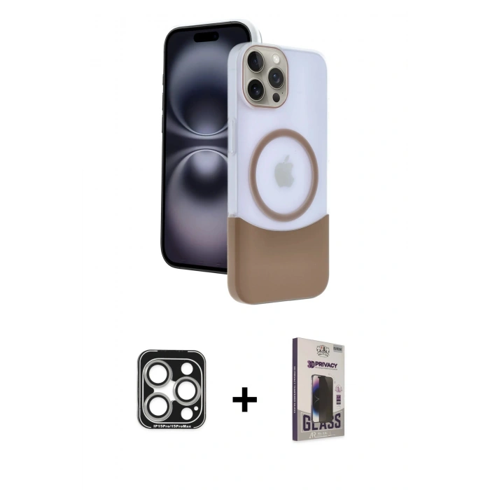 MARSİLYAN™- iPhone 15 Pro Max Kılıf Kozmos Form Özel Seri - Siyah Bilvis Hayalet Cam Ekran Koruyucu + PVD Metal Kamera Lens - GS