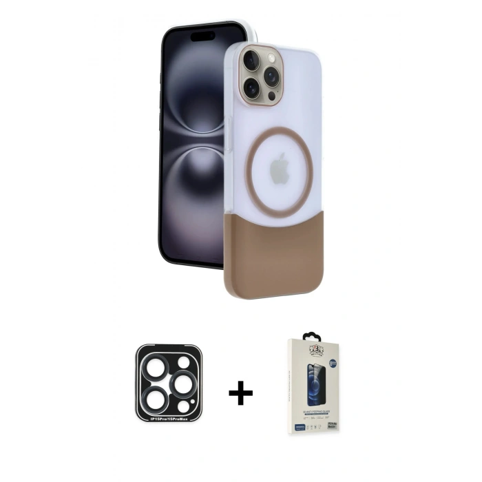 MARSİLYAN™- iPhone 15 Pro Max Kılıf Kozmos Form Özel Seri - Siyah Bilvis Hayalet Cam Ekran Koruyucu + PVD Metal Kamera Lens - LT