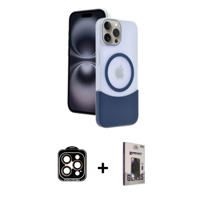 MARSİLYAN™- iPhone 15 Pro Max Kılıf Kozmos Form Özel Seri - Siyah Bilvis Hayalet Cam Ekran Koruyucu + PVD Metal Kamera Lens - TU