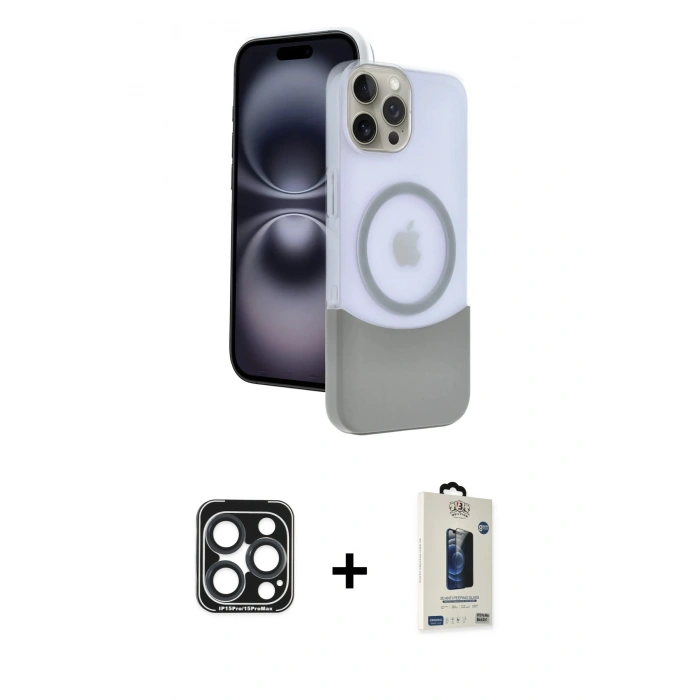 MARSİLYAN™- iPhone 15 Pro Max Kılıf Kozmos Form Özel Seri - Siyah Bilvis Hayalet Cam Ekran Koruyucu + PVD Metal Kamera Lens - LT