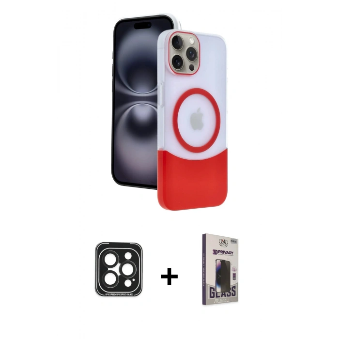 MARSİLYAN™- iPhone 15 Pro Max Kılıf Kozmos Form Özel Seri - Siyah Bilvis Hayalet Cam Ekran Koruyucu + PVD Metal Kamera Lens - SH