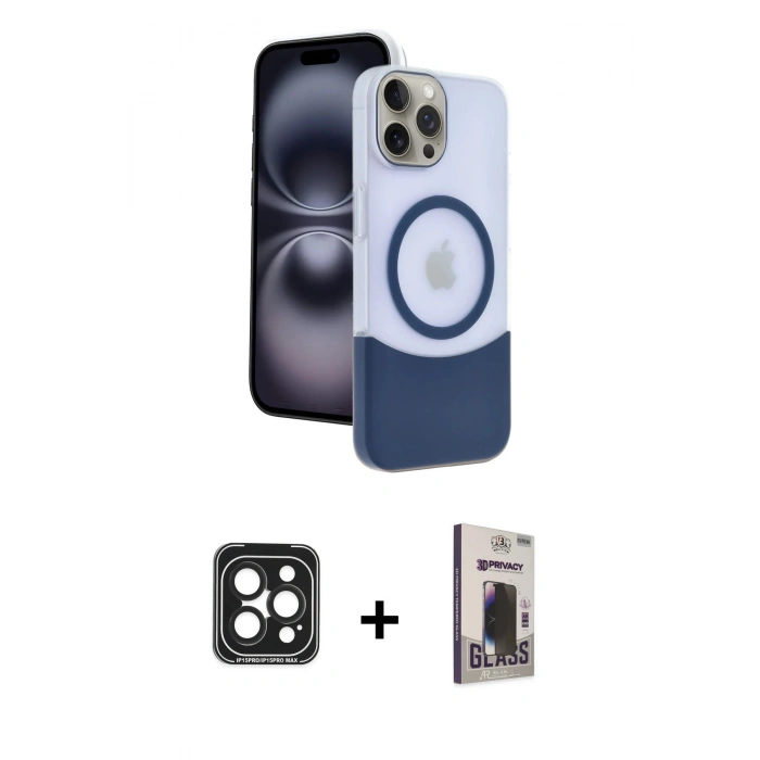 MARSİLYAN™- iPhone 15 Pro Max Kılıf Kozmos Form Özel Seri - Siyah Bilvis Hayalet Cam Ekran Koruyucu + PVD Metal Kamera Lens - SH