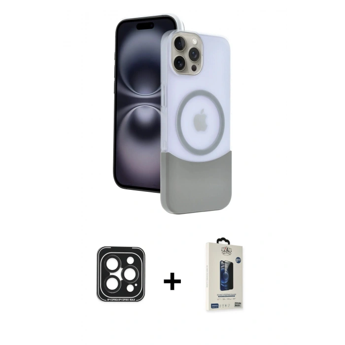 MARSİLYAN™- iPhone 15 Pro Max Kılıf Kozmos Form Özel Seri - Siyah Bilvis Hayalet Cam Ekran Koruyucu + PVD Metal Kamera Lens - SH